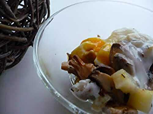 Pommes de terre et champignons rôtis aux oeufs