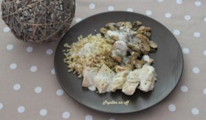 Poulet, champignons, riz et sauce au fromage frais au thermomix