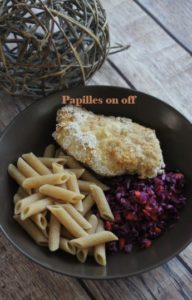 Poulet pané aux flocons d’avoine, coleslaw de chou rouge et carottes – IG bas