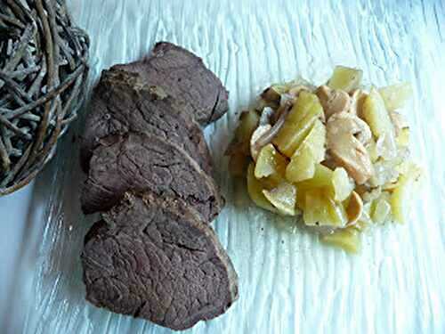 Rôti de boeuf et sa garniture pommes de terre/champignons (au four)