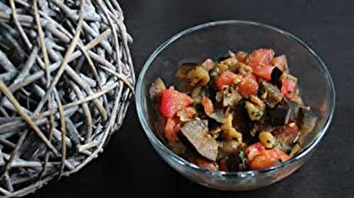 Salade cuite / poêlée d’aubergines aux tomates