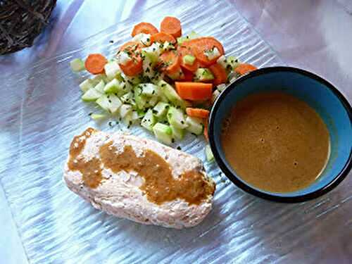 Saumon et sa mousse, légumes croquants et leur sauce à la mangue et au curry au thermomix