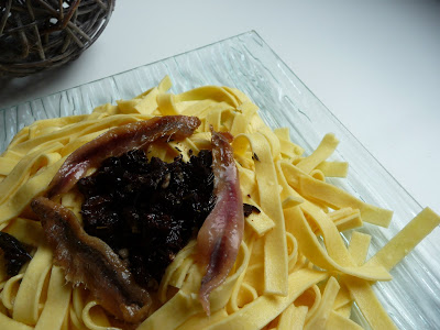 Tagliatelles anchois/olives façon Cyril Lignac