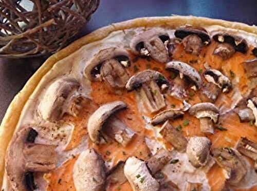 Tarte fine aux champignons, saumon fumé, ricotta et boursin au thermomix ou sans