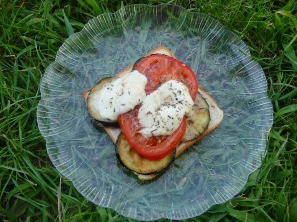 Tartines d’aubergine, tomate et mozzarella