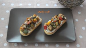 Tartines de ricotta, crème d’anchois et légumes grillés