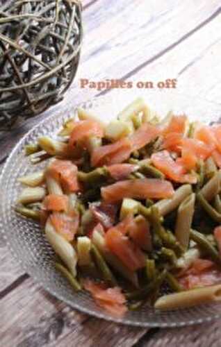 Salade de pâtes au saumon et aux haricots verts– IG bas – Papilles On Off