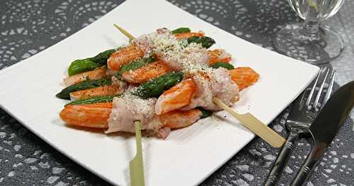 Brochettes de Grands Coraya, asperges vertes et pecorino 