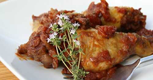 Fricassée de poulet, Tomates et Vin Rouge