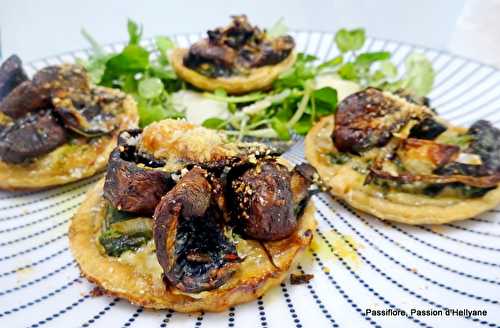 Tartelettes aux champignons / épinards frais - pâte aux noix et parmesan