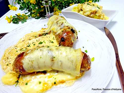 Andouillettes à la crème de coco et fromage raclette