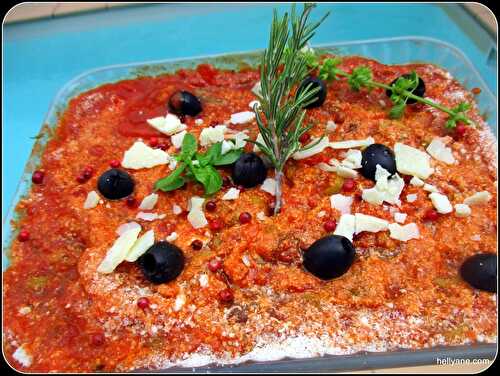 Aubergines en sauce tomate aux olives & parmesan, "cuisson vapeur"