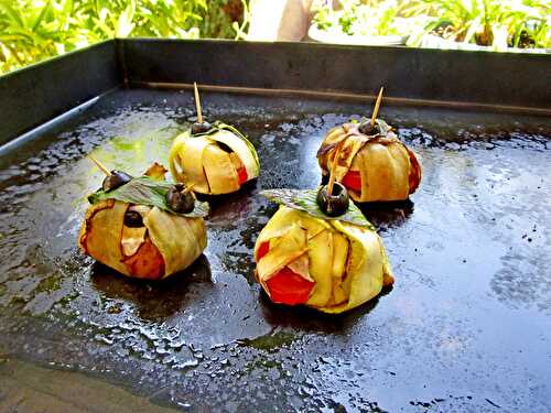 Ballotines de légumes courgette/aubergine au fromage de chèvre, tomate, olives noires, cuisson à la PLANCHA + Vidéo