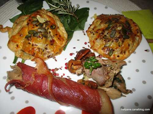 Chaussons feuilletés aux champignons/ manchons confits de canard avec du jambon grillé - Passiflore, Passion d'Héllyane