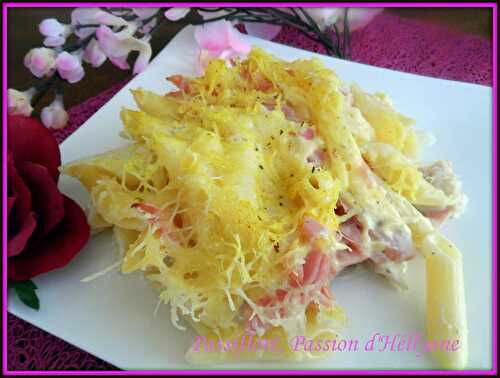 Gratin de pennes , jambon-fromage