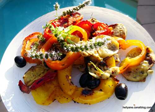 Légumes du soleil aux fromages chèvre /mozzarella cuisson à la plancha