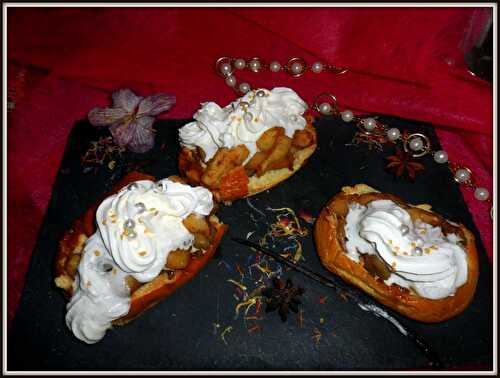 Petits pains briochés fourrés, pommes-bananes-caramel-chocolat