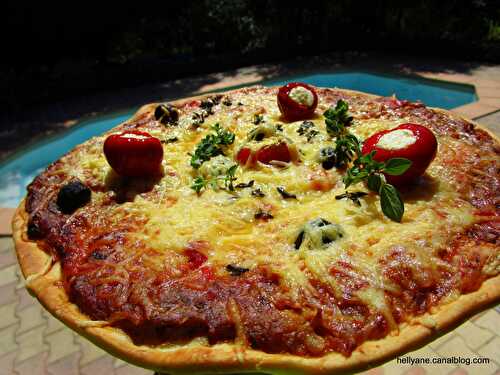Pizza du soleil aux confits + crème de légumes et herbes de Provence.