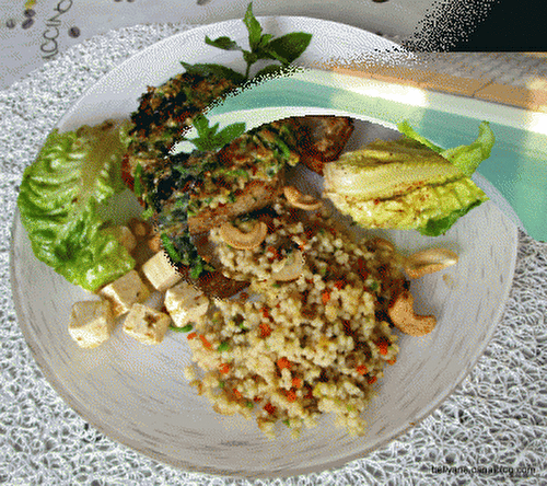 PLANCHA - STEAK DE THON EN CROÛTE PERSILLADE /FRUITS SECS et son MÉLI MÉLO DE CÉRÉALES/LÉGUMES