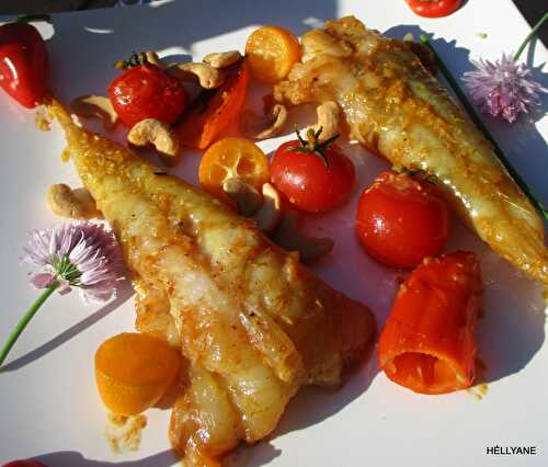 Queues de lotte sauce curry rouge + légumes de saison à la plancha à gaz