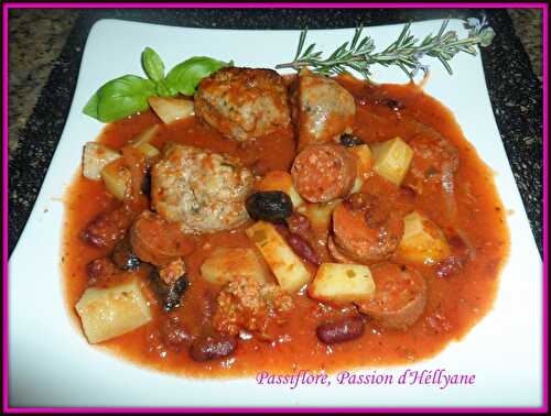 Ragougnasse ou Ragoût PROVENCAL de pommes de terre, chorizo, tomates, boulettes,