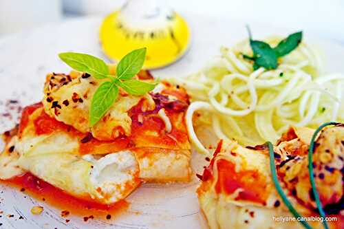 Raviolis de courgettes au chèvre avec des spaghettis de courgette