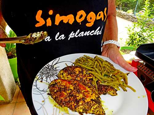 Recette Antillaise "Escalopes de poulet fermier au mélange sauce chien / colombo à la plancha"