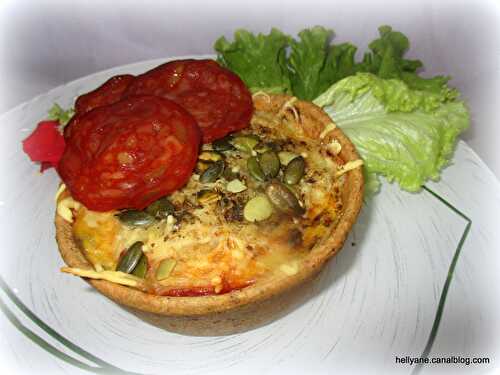 Tartelettes garnies " ratatouille/ chorizo/ emmental/graines de courge