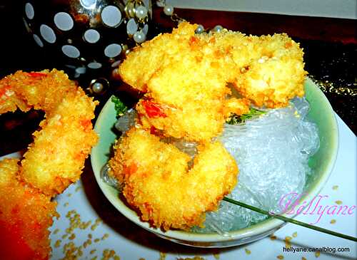 Tempura beignet de crevette/gambas pané avec des vermicelles de soja