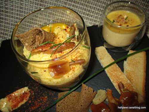 Verrine oeuf mollet,champignons et sauce hollandaise