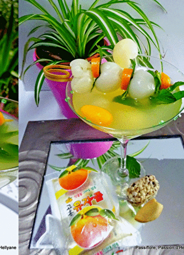 Cocktail œil du dragon (avec ou sans alcool)- longanes - jus de yuzu - menthe - Passiflore, Passion d'Héllyane