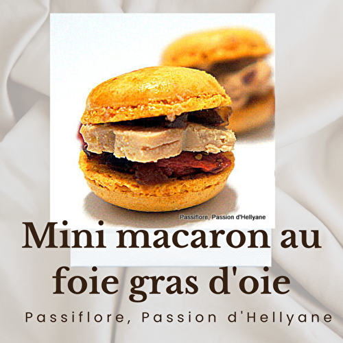 Mini macaron salé au foie gras d'oie sur un lit d'oignons caramélisés et des baies de cranberries