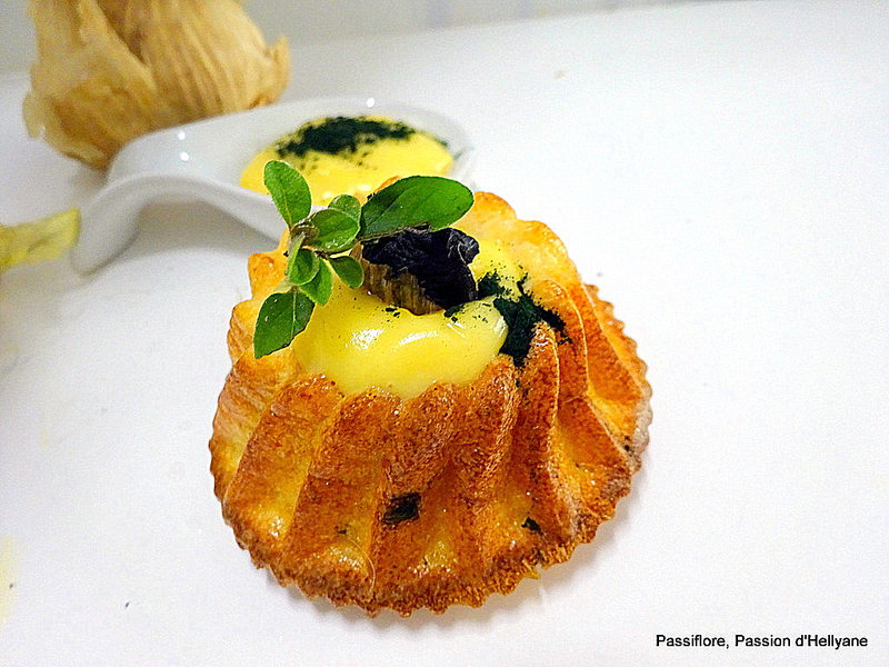 Recette facile - Mini CLAFOUTIS AU CRABE/MAYONNAISE/SPIRULINE/AIL NOIR 