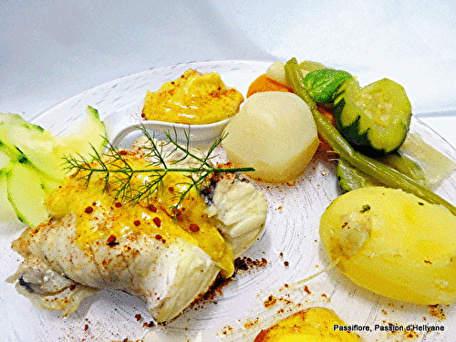 Poisson lotte ou cabillaud avec des légumes + moutarde et mayonnaise maison 