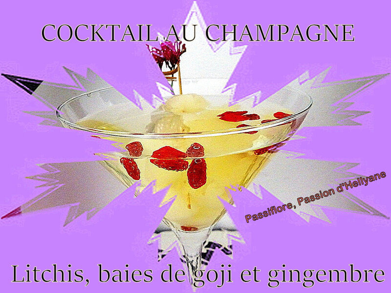 COCKTAIL litchis, baies de goji, champagne et gingembre