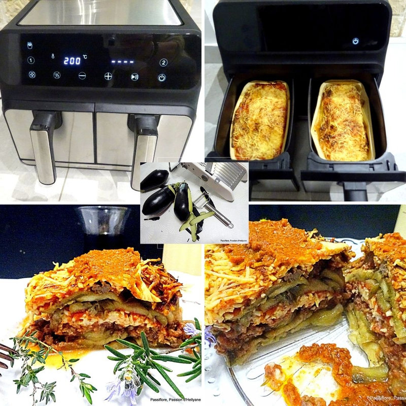 Avec Ma AIRFRYER , recettes - aubergines à la viande, sauce tomate et fromage