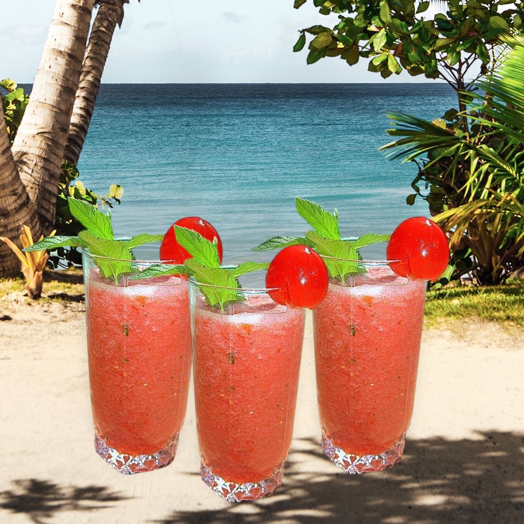 Cocktail pastèque/tomates/menthe fraîche sève de bouleau lactofermentée