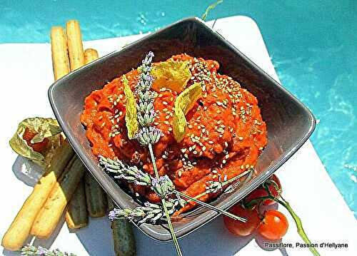 Tartinade épicée au chorizo, poivrons grillés haricots blancs et rouges