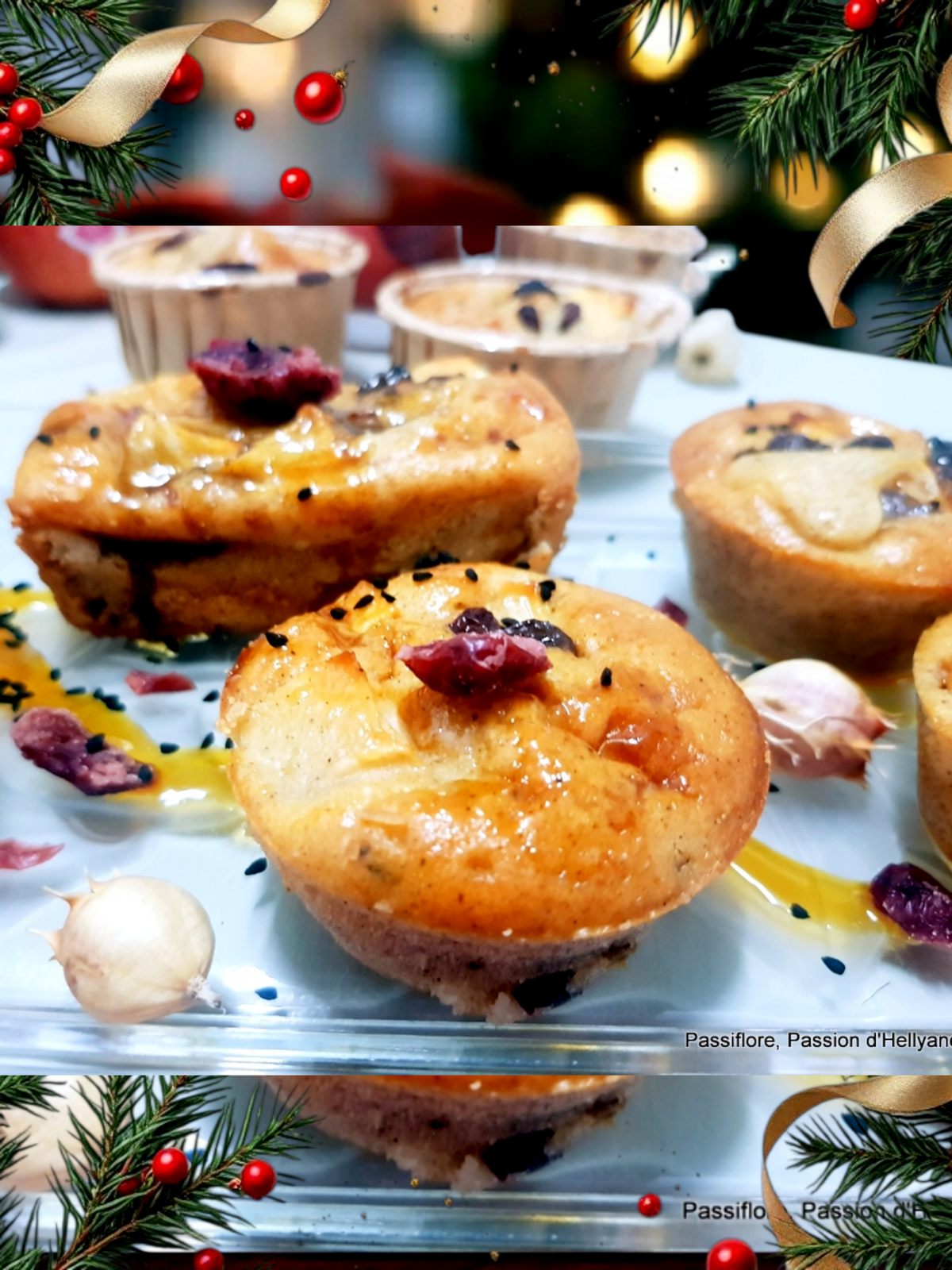 Bouchées de crêpes pommes raisins secs cranberry miel