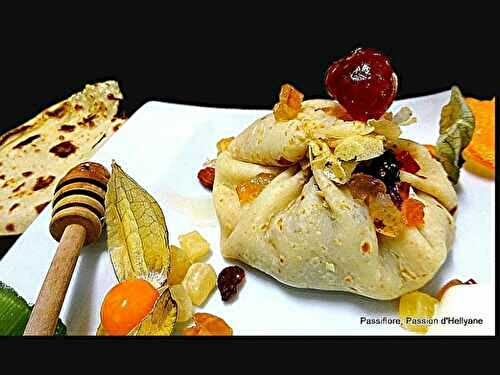 Bourses / aumônières crêpes aux pommes et fruits confits