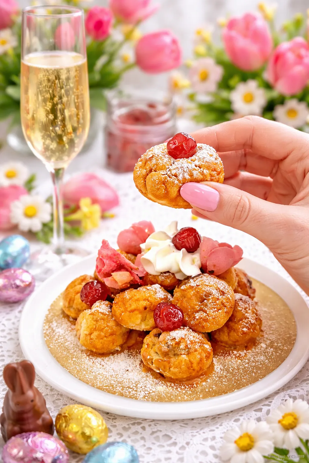 Choux ou profiteroles garnis de crème chantilly/chocolat