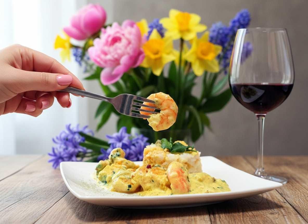 Crevettes au colombo + riz