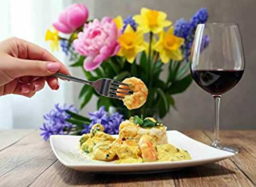 Crevettes au colombo + riz