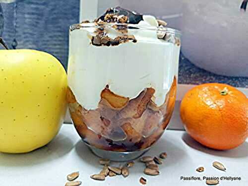 Verrines douceur mousse  fromages / pommes / mandarines / graines de tournesol / chocolat / vitamines
