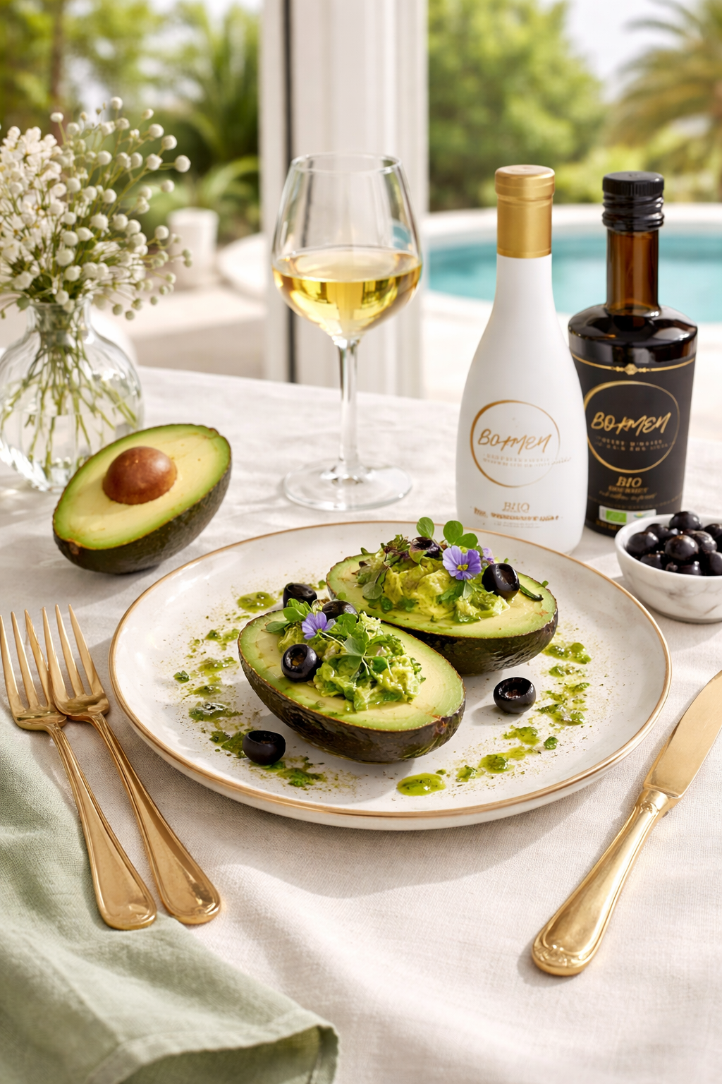 Avocat gourmet à la spiruline, olives noires & huile d’olive