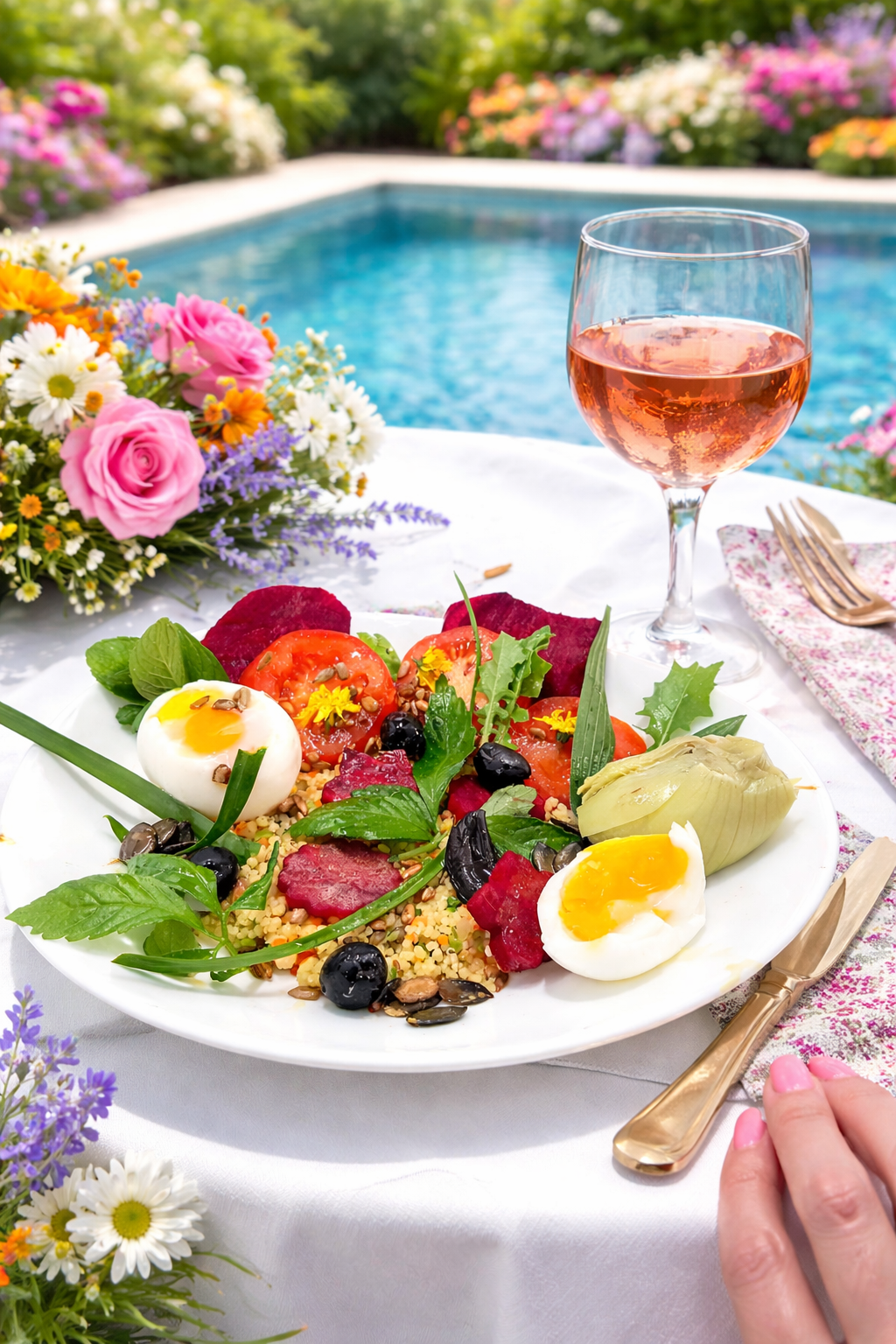 Salade colorée + vinaigrette  avec de l'ail noir et des gouttes de cbd