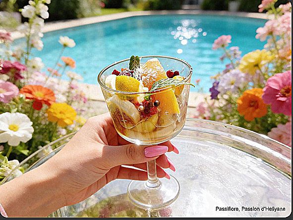 Verrine de fruits rafraîchissante au miel et à la poudre de baobab