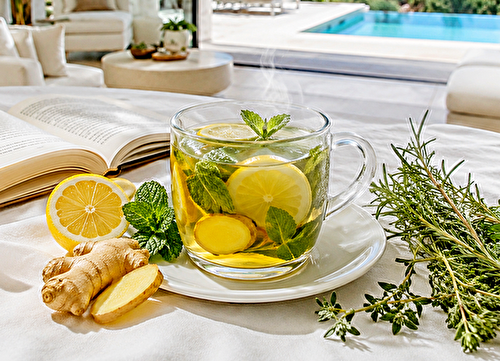 Boisson chaude réconfortante menthe + gingembre + citron
