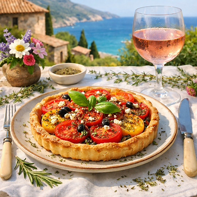  Tarte à la tomate/fromage  aux saveurs provençales