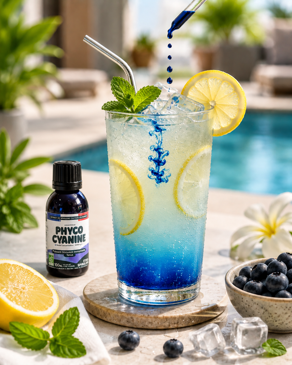 Cocktail d'été « Lagon Bleu à la Phycocyanine